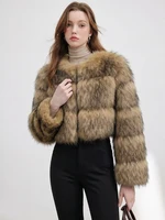 Cropped Faux Fur Coat 8 ZADORIN High Quality Cropped Faux Raccoon Fur Coat Woman Winter Fashion O Neck Long Sleeve Fluffy Short Faux Fur Jacket Crop Top 2