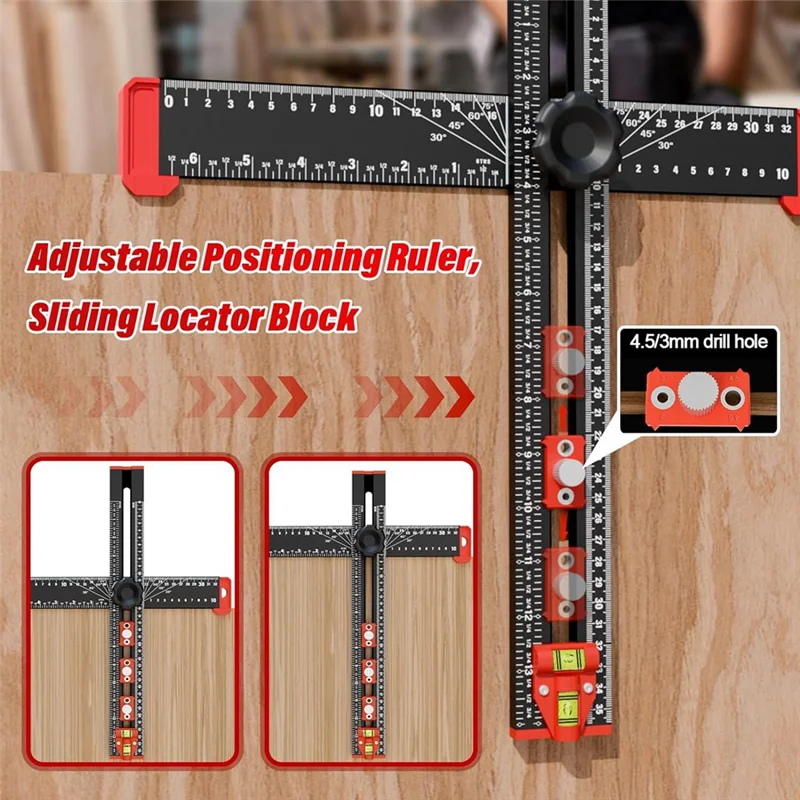 Y17A Houtbewerking 2-in-1 Boren Positionering Liniaal Combinatie Hoekliniaal T-vormige liniaal Kast Hardware Jig