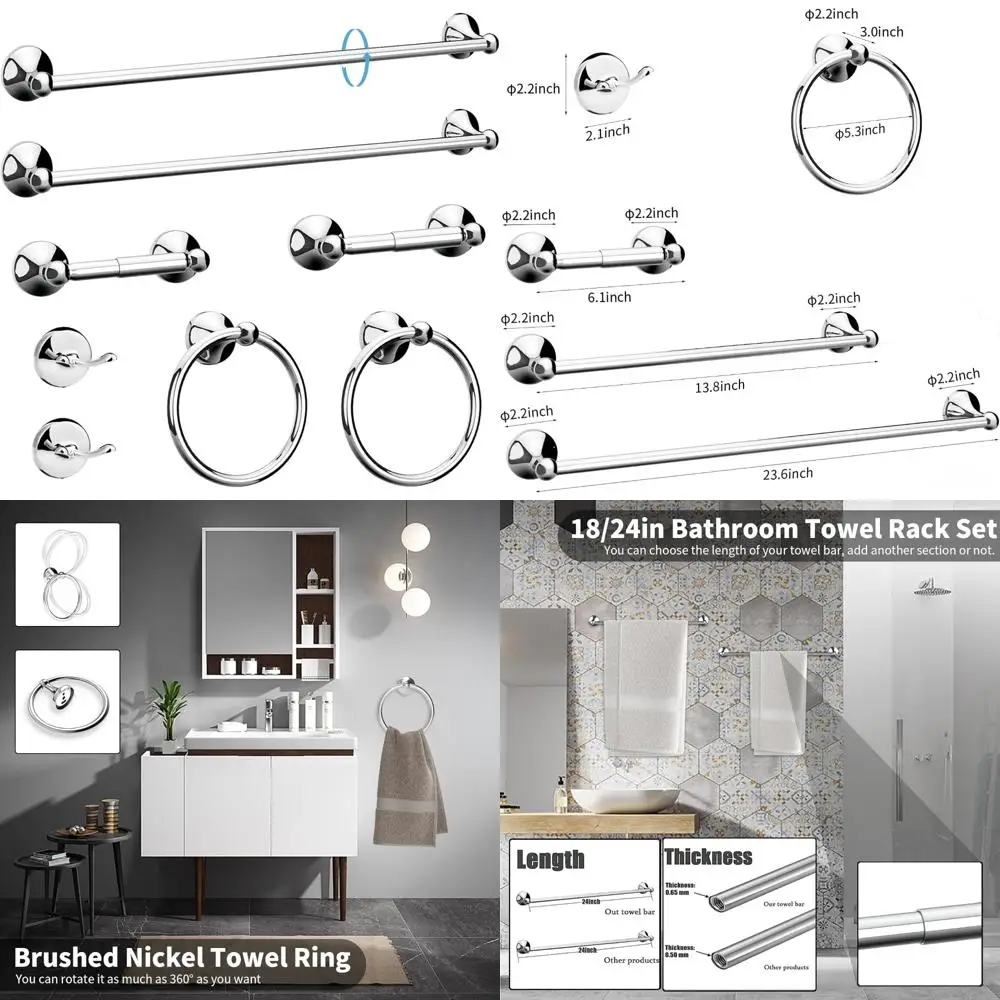 

Complete 8-Piece Bathroom Accessory Set with Adjustable Towel Bar and Wall-Mounted Rings for Modern Home Decor