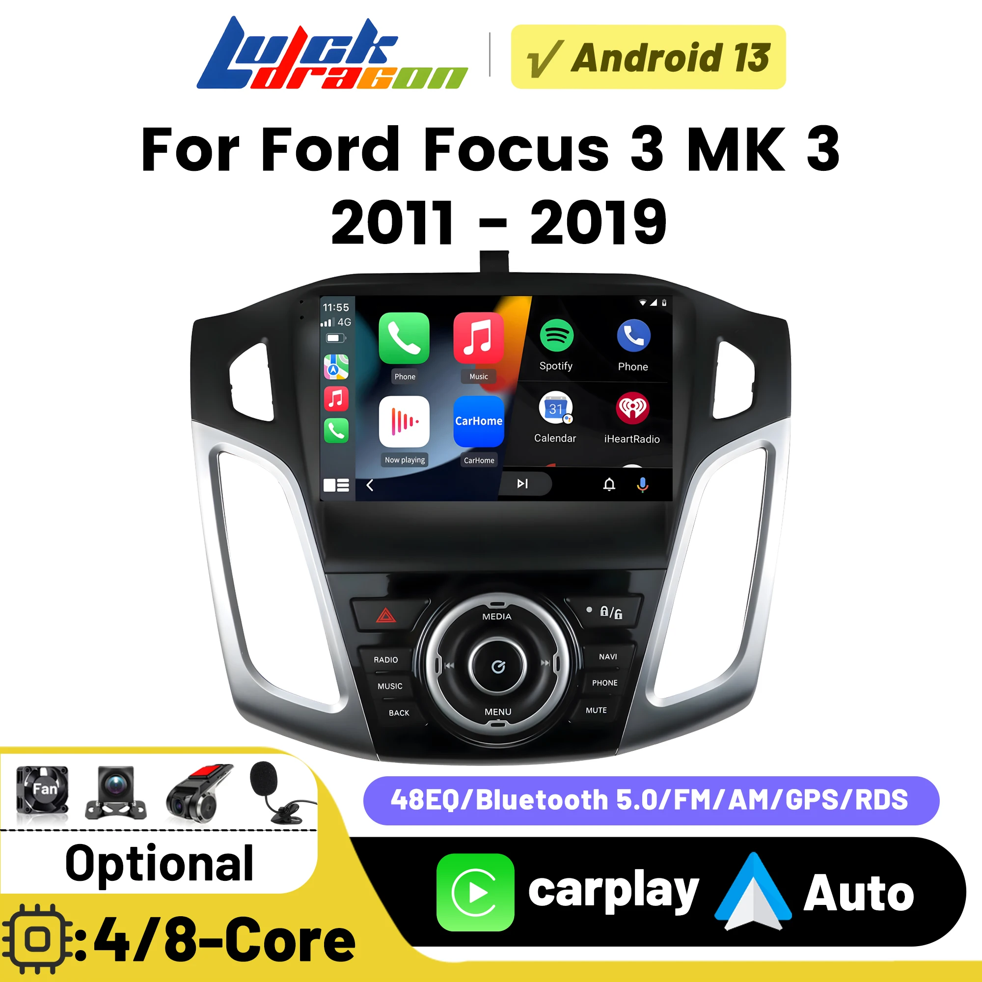 

Car Radio Digital Player FM Radio with Bluetooth DSP for Ford Focus 3 MK 3 2011-2019 Carplay Android Auto Multimedia Automotive