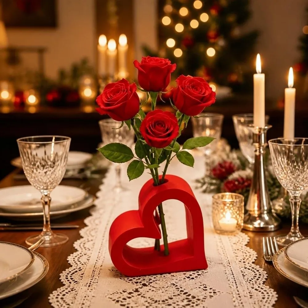 3D Printed Flower Vase Hollowed Out Home Decor Heart Shaped Vase Romantic Desk Ornaments Flower Stand Desktop Decoration