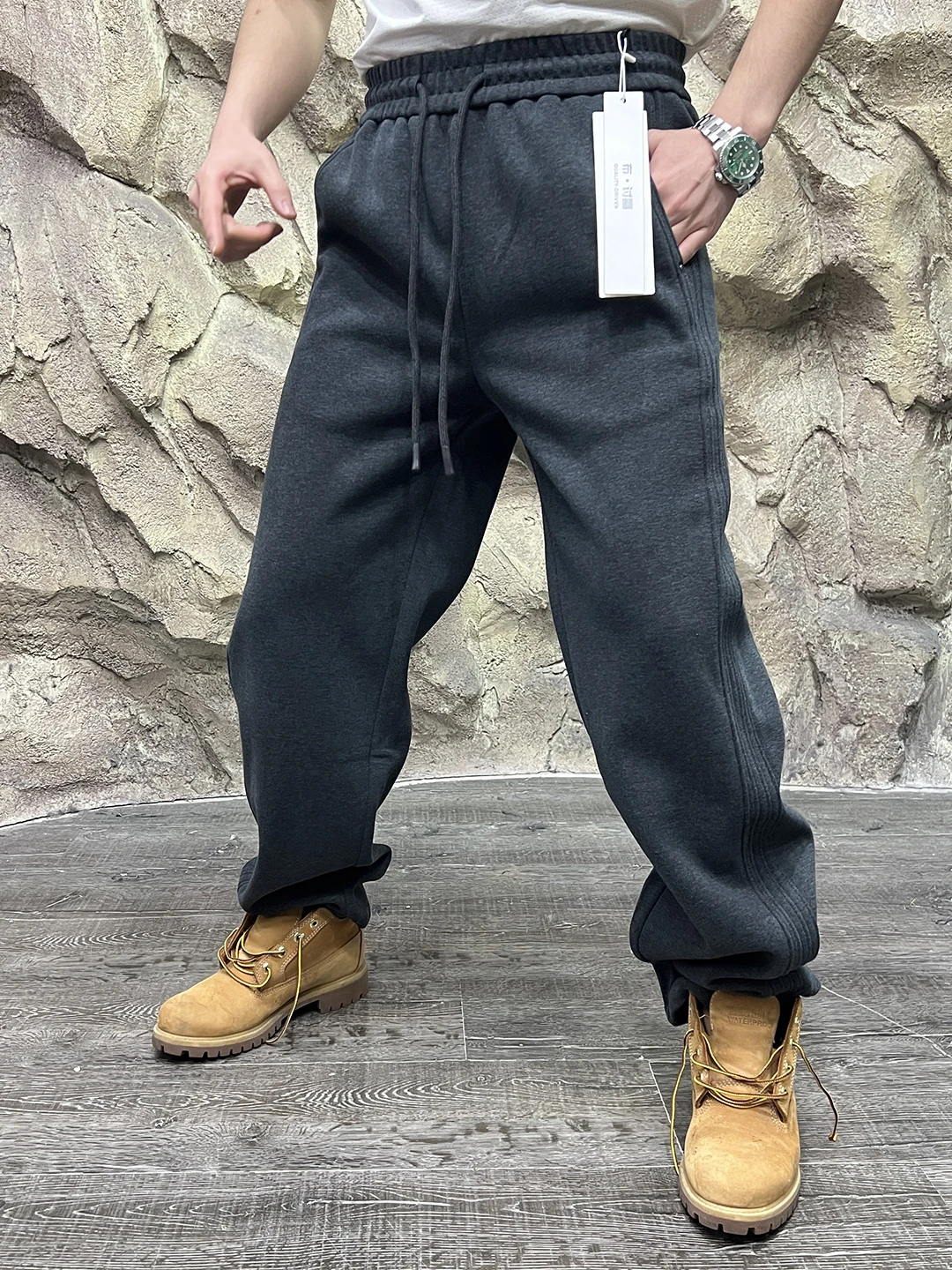 

Extra Thi Теплые мужские повседневные спортивные брюки из орлона, прямые брюки из смеси хлопка и полиэстера, молодежная осенне-зимняя мода