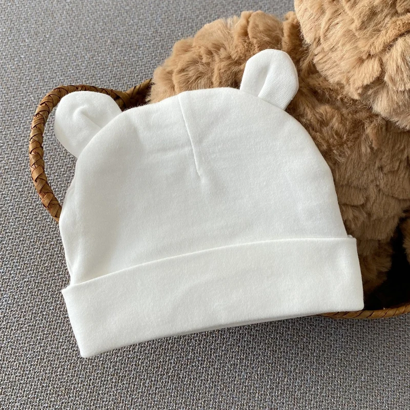 

Baby Hats for Newborn Solid Color Cap Kids Bear Hats Children Soft Cotton Breathable Sweat-Absorbent Boys Girls Baby Stuff