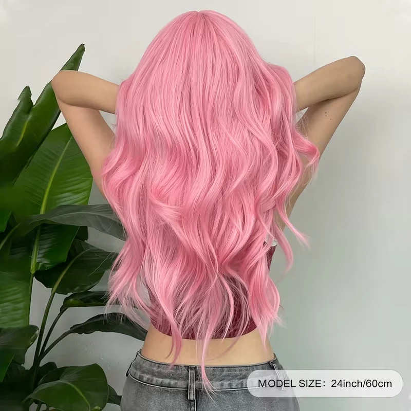 Pink Synthetic Wig with Big Waves for Halloween Wig, Cosplay Wig for Role-Playing, Everyday Party Wig, Hot Wire Wig Headband