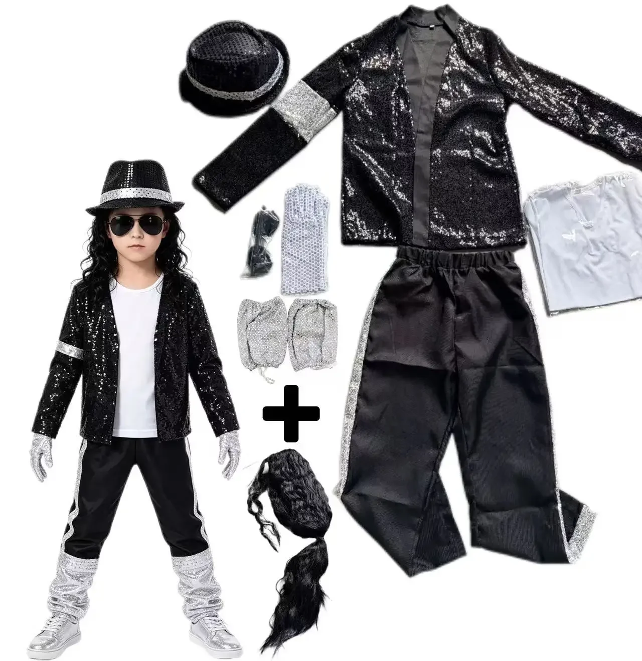 Cosplay Dance Star Costume Set Metallic Shiny Stage Party Outfit BoyGirl Clothing Pants with Leg Sleeves Michael Jackson Costume