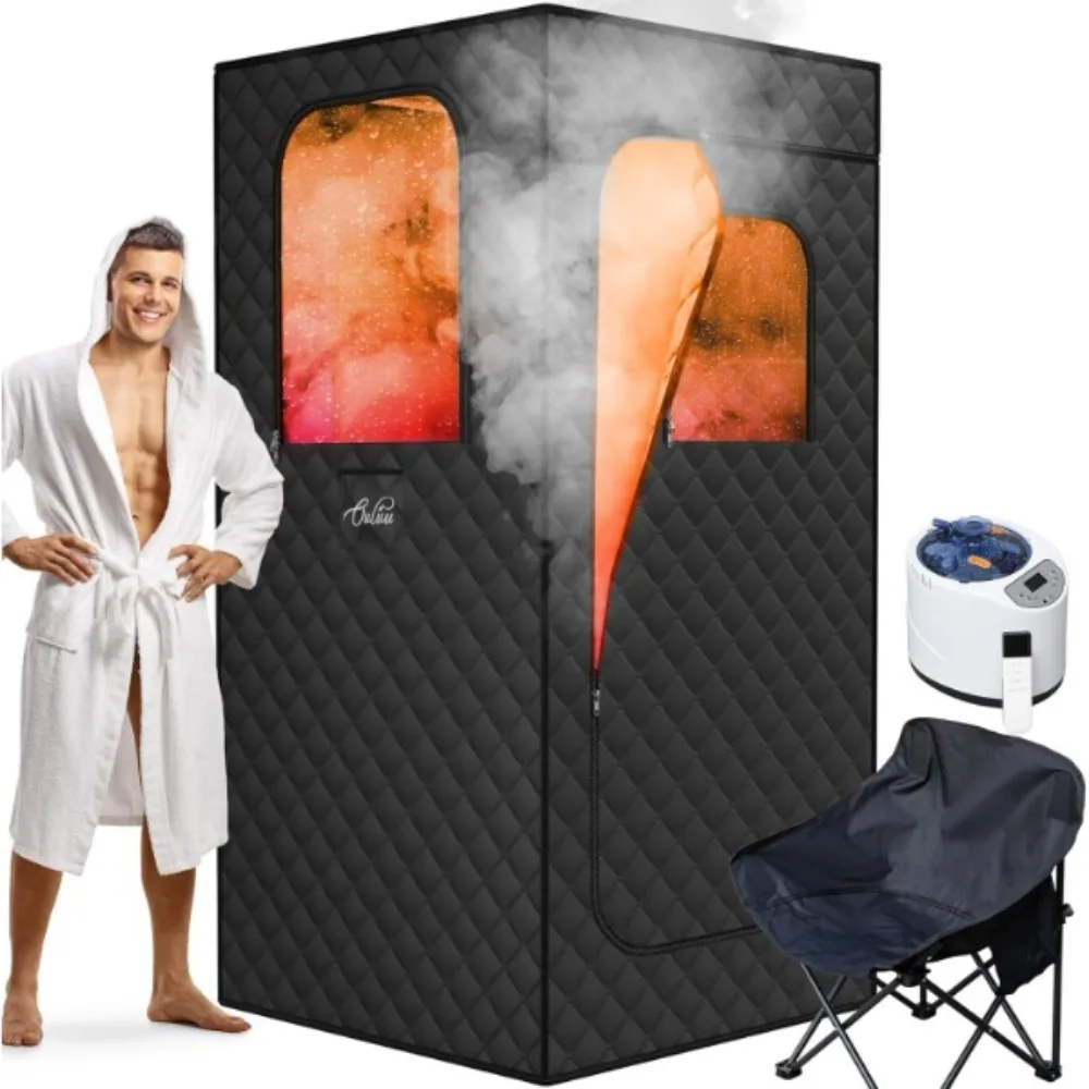 

3L Steamer Portable Steam Sauna for Home, Personal Sauna with Big Sauna Chair, Remote Control, 3.2’ x 3.2’ x 6.0’, Black, 1200W