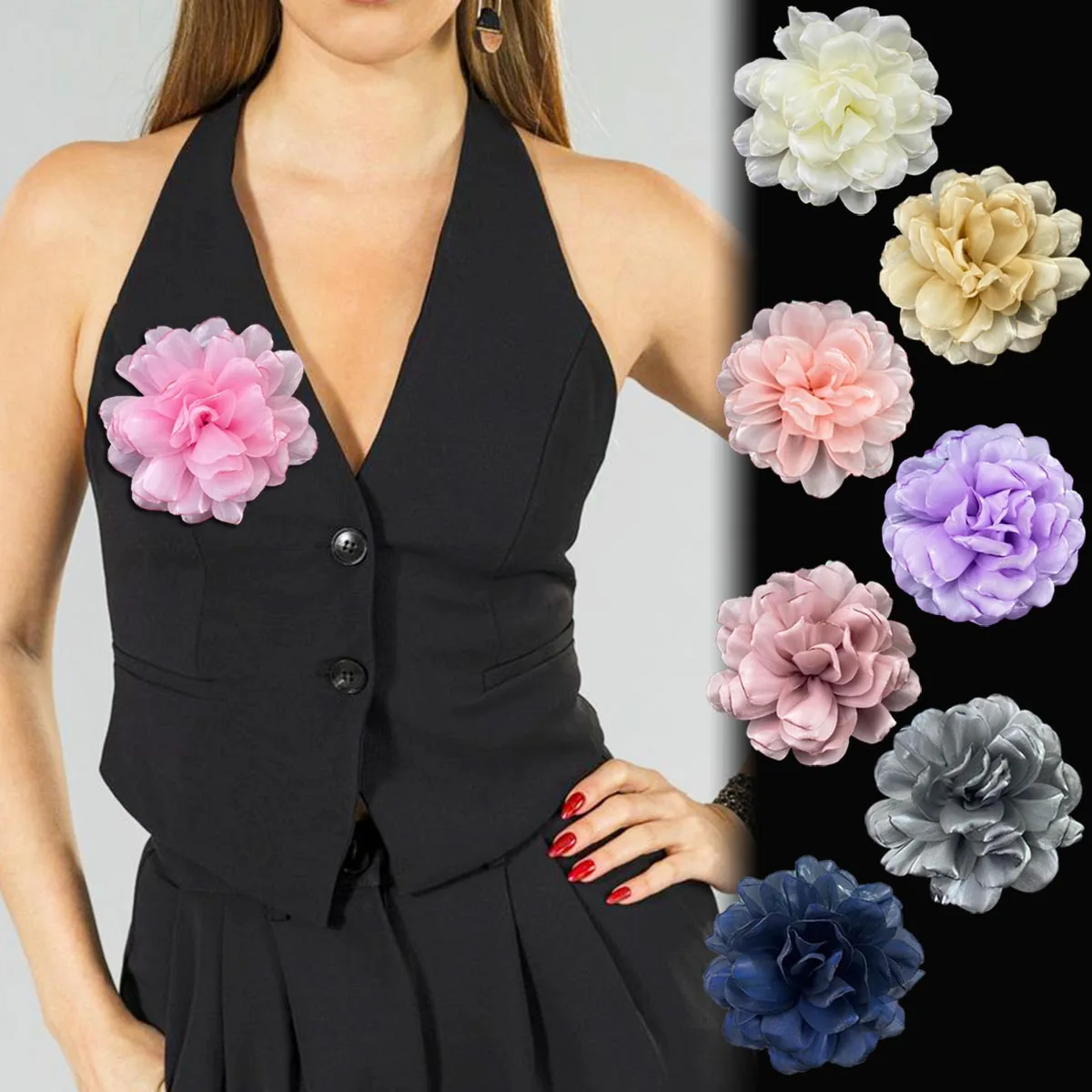 French 10cm Brooch Craftsmanship High-end Glossy Veil Multi-layer Flower Corsage Versatile Light Luxury Jewelry