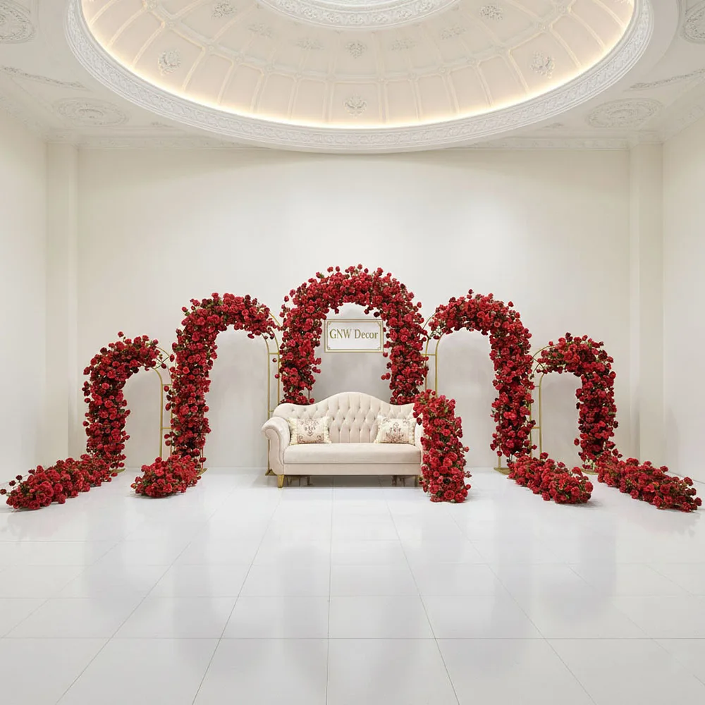 GNW Wedding Arch Backdrop Set with Artificial Flowers High Quality Portable Adjustable Custom Size Wedding Decoration