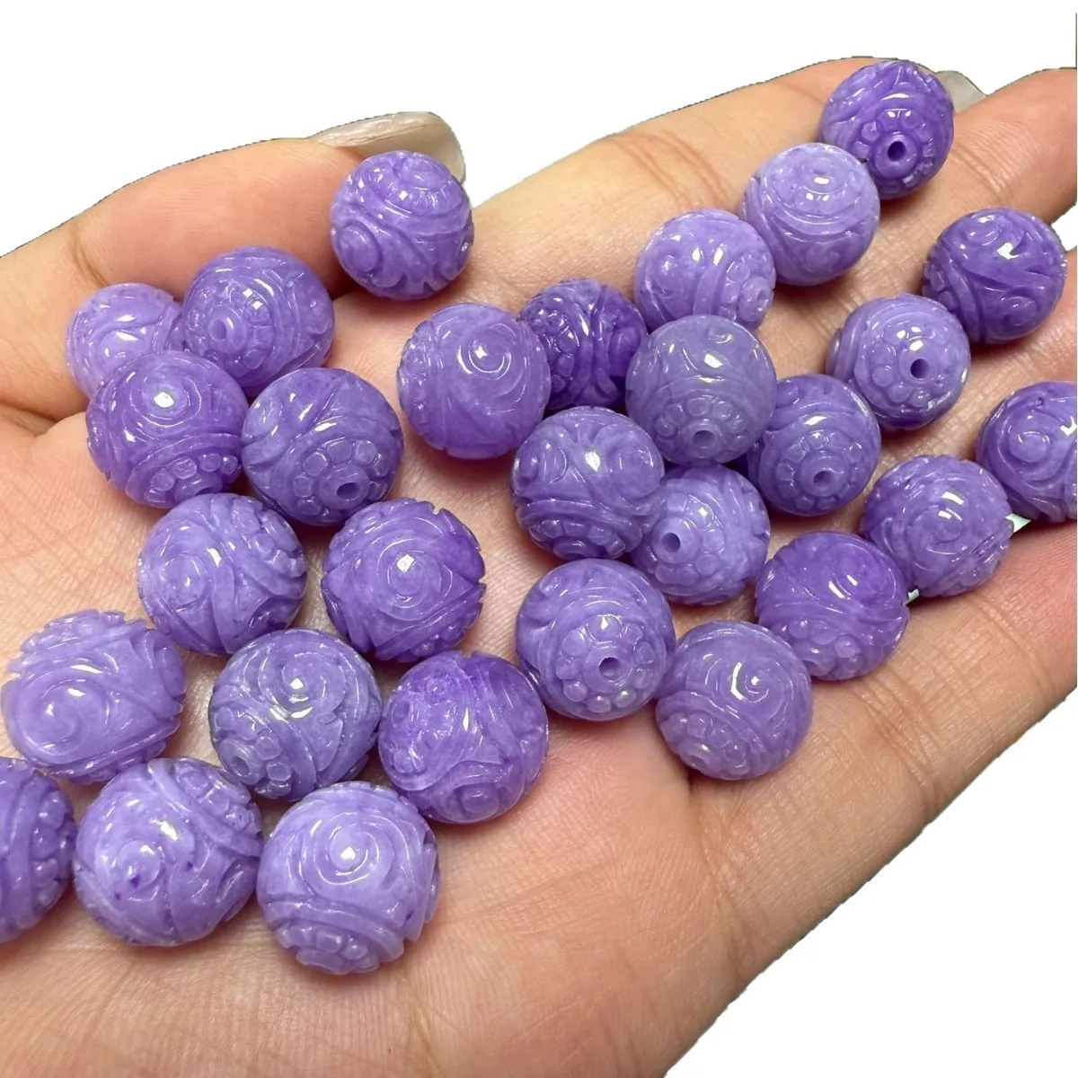 2pieces Purple  green red carved round 12-13mm full hole for DIY jewelry  loose beads FPPJ wholesale nature