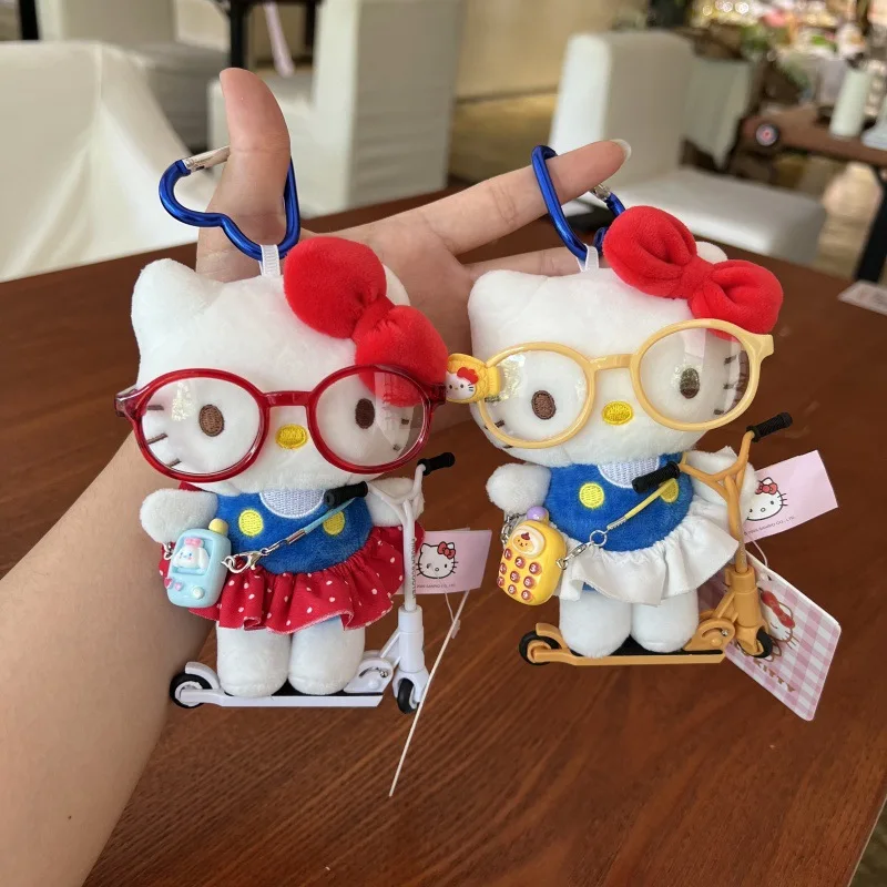 

MINISO New Cartoon Cute Doll Keychain Classic Cute Fashion Glasses Cat Stepping on Scooter Backpack Bag Pendant Bag Accessories