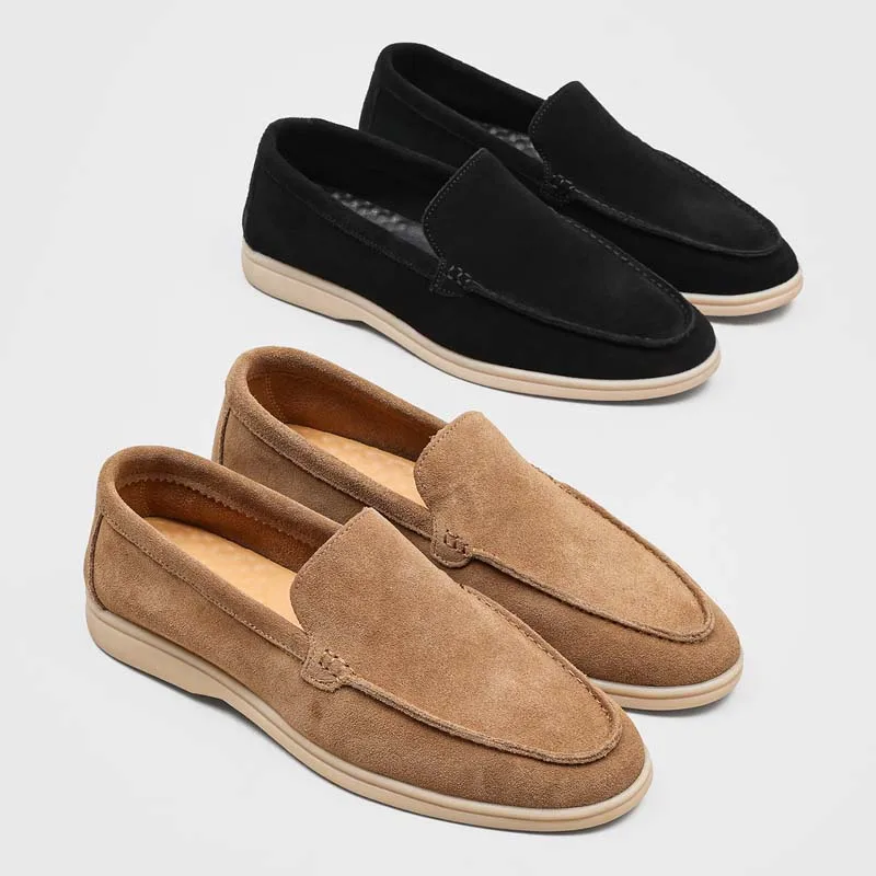 Large Size 38-48 Men Loafers Men Suede-covered Leather One-piece Boot Men Casual Smooth Flat Shoes for Business Travel Shoes