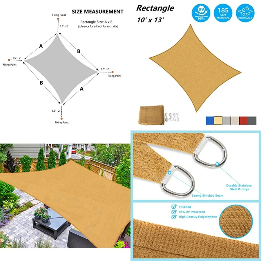 

Sun Shade Sail Rectangle UV Block Canopy for Patio Backyard Lawn Garden Outdoor Activities