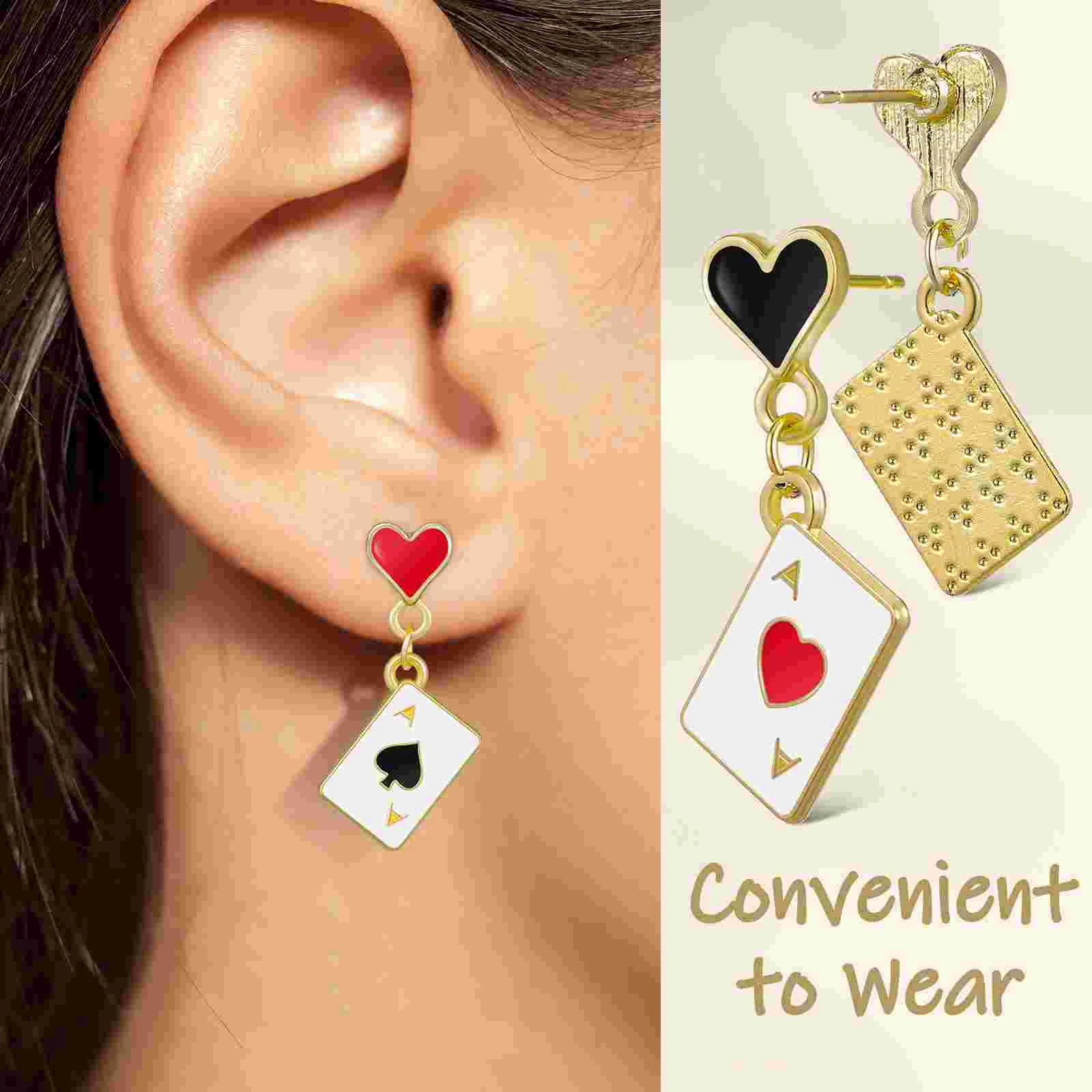 Love Playing Card Earrings Heart for Girls Pearl Funny Drop Alloy Queen of Accessories