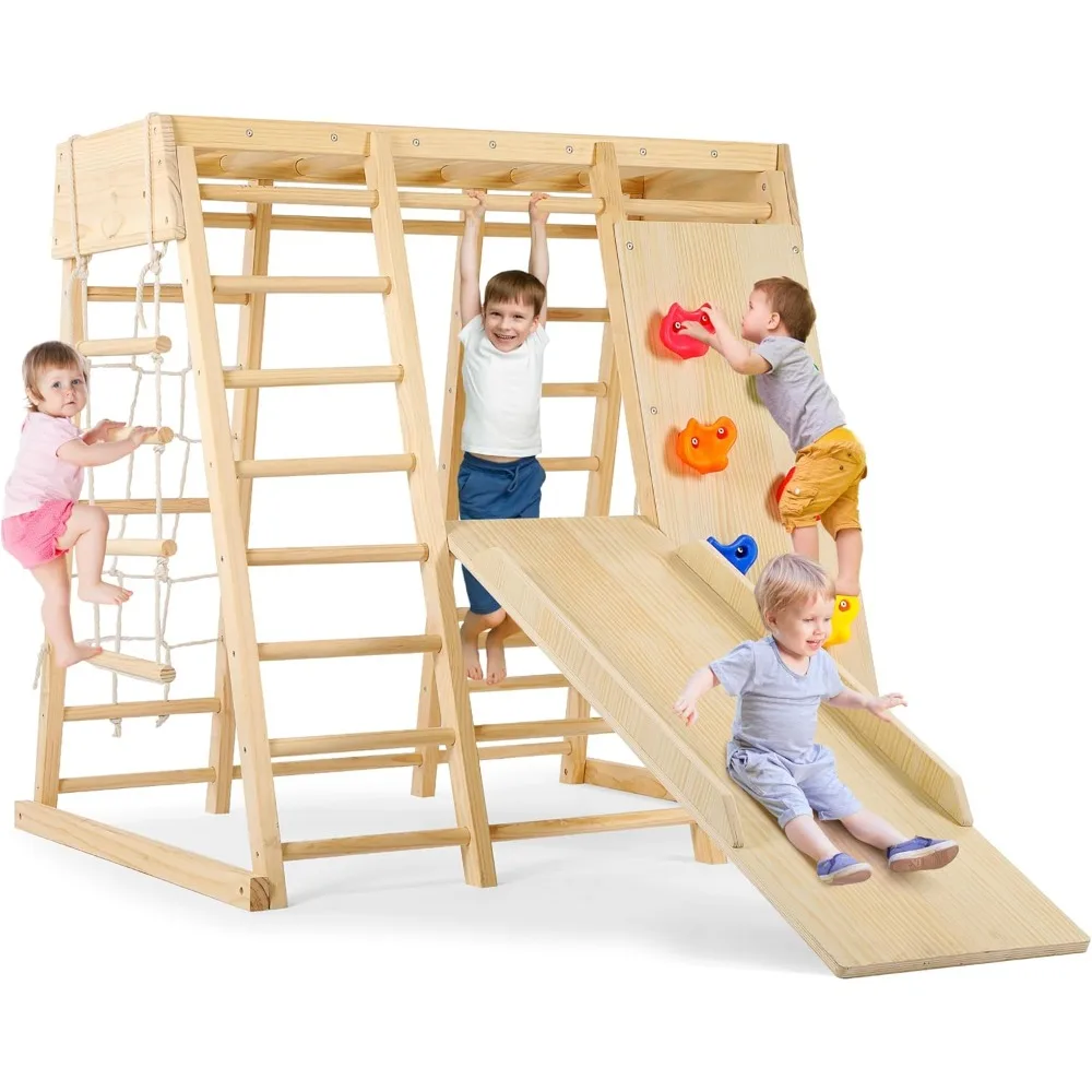 Indoor playground 7 function gym baby climbing toys for kids 2-7 years old with slide climbing wall rope wall net swing ladder