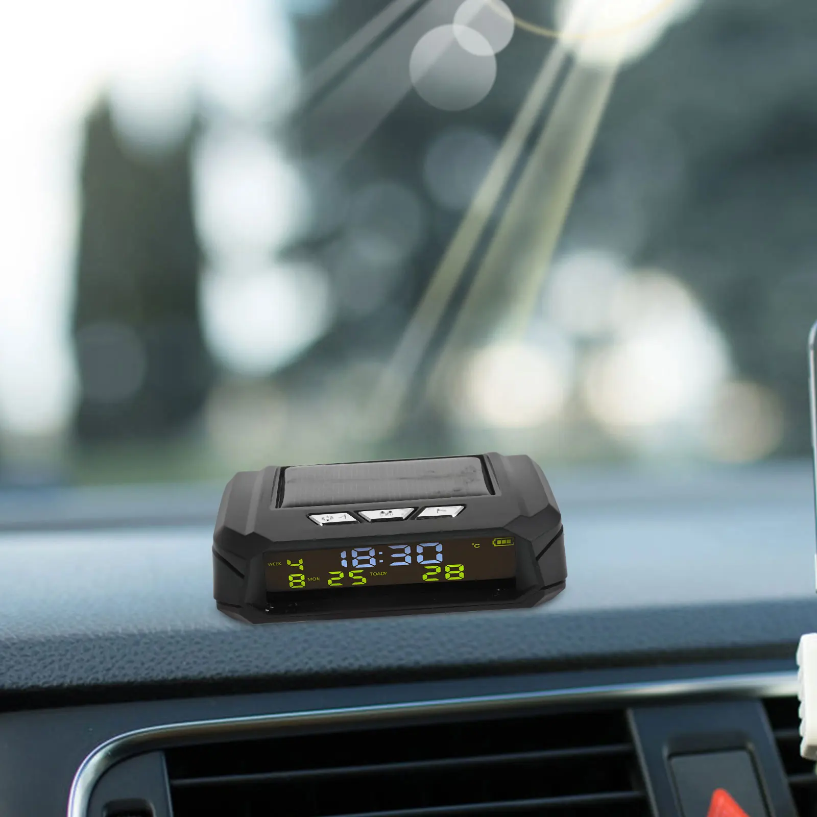 

Solar Powered Car Clock Thermometer Digital Date Time Temperature Display Mini Dashboard Gadget Vehicle Monitoring Comfort