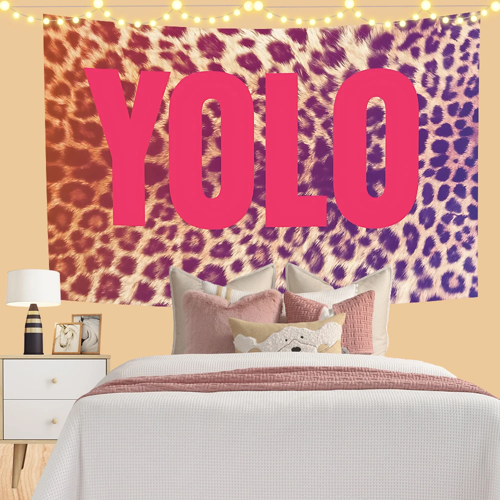 60X90 90X150CM Leopard Print Pink YOLO Flag Wall Hanging Tapestry Room Decor Double Penetration for Room Decor Dormitory Decor