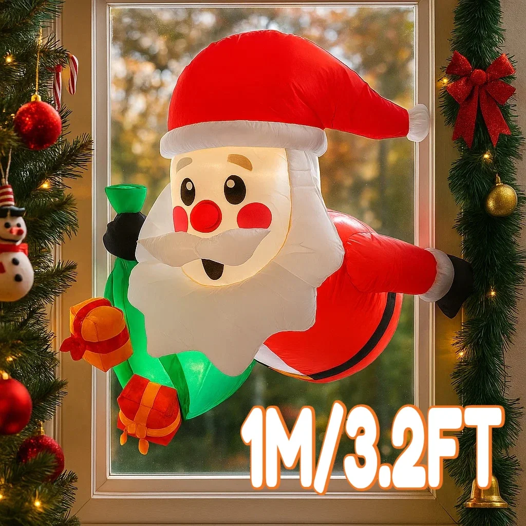 

1M/3.2FT Inflatable Santa Claus Climbing Window lights LED home decoration Toy Yard Xmas holiday Supplies Outdoor Party ornament