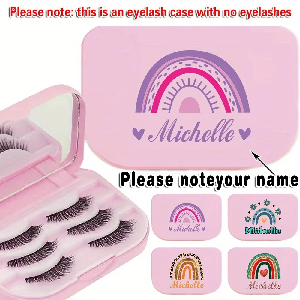 Customized Name Portable False Eyelash Storage Case with Built-in Mirror Reusable Fake Lashes Storage Container for Travel