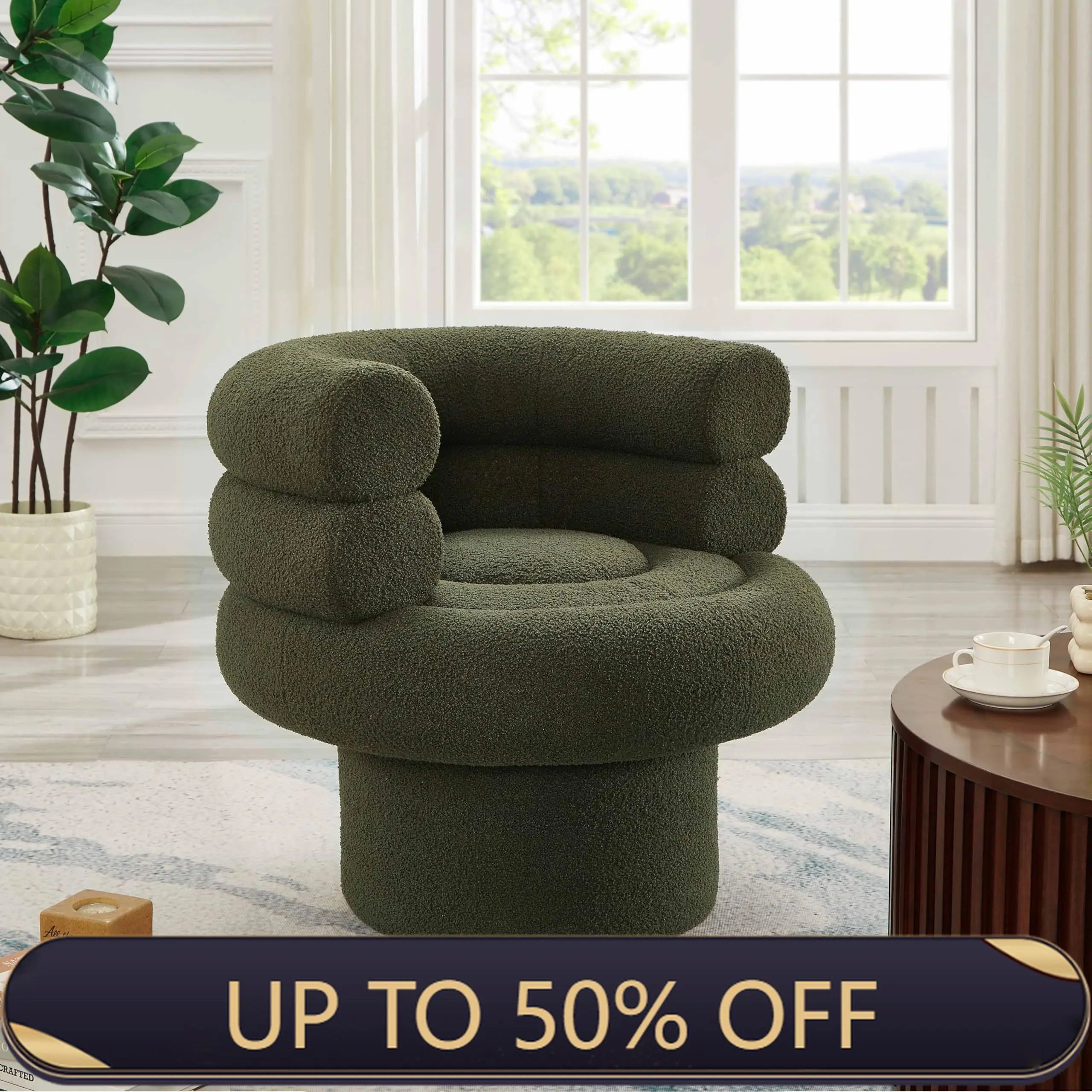 Sherpa Swivel Barrel Chair Modern Teddy Fabric Accent Armchair 360 Rotation Comfy Reading Seat For Living Room Bedroom