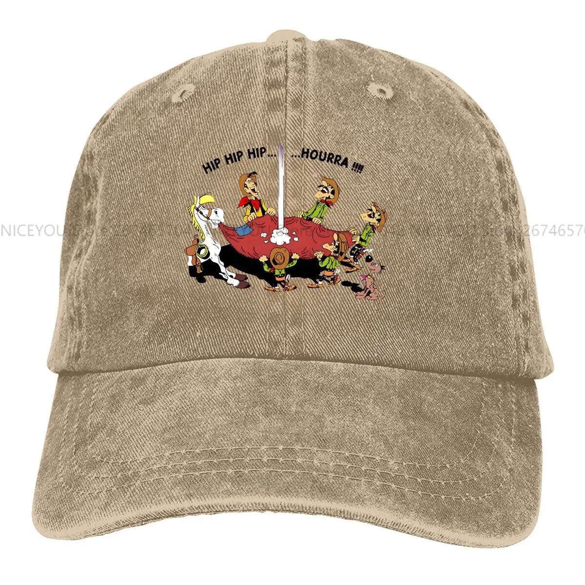 Washed Men's Baseball Cap Hip Hip Houraa Trucker Snapback Caps Dad Hat Lucky Luke Cartoon Comic Golf Hats