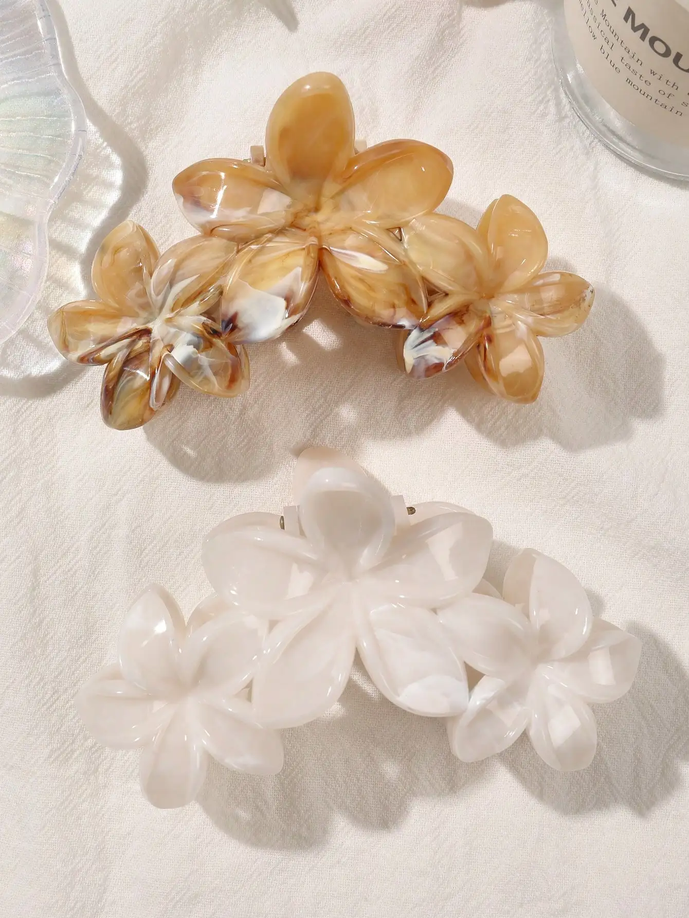 2 Stück hawaiianische blaue graue Saphir-Marmor-Blumen-Haarklammer für Frauen, Hai-Clip, böhmische Haar-Accessoires, Farbverlauf-Haarnadeln – Detail 8