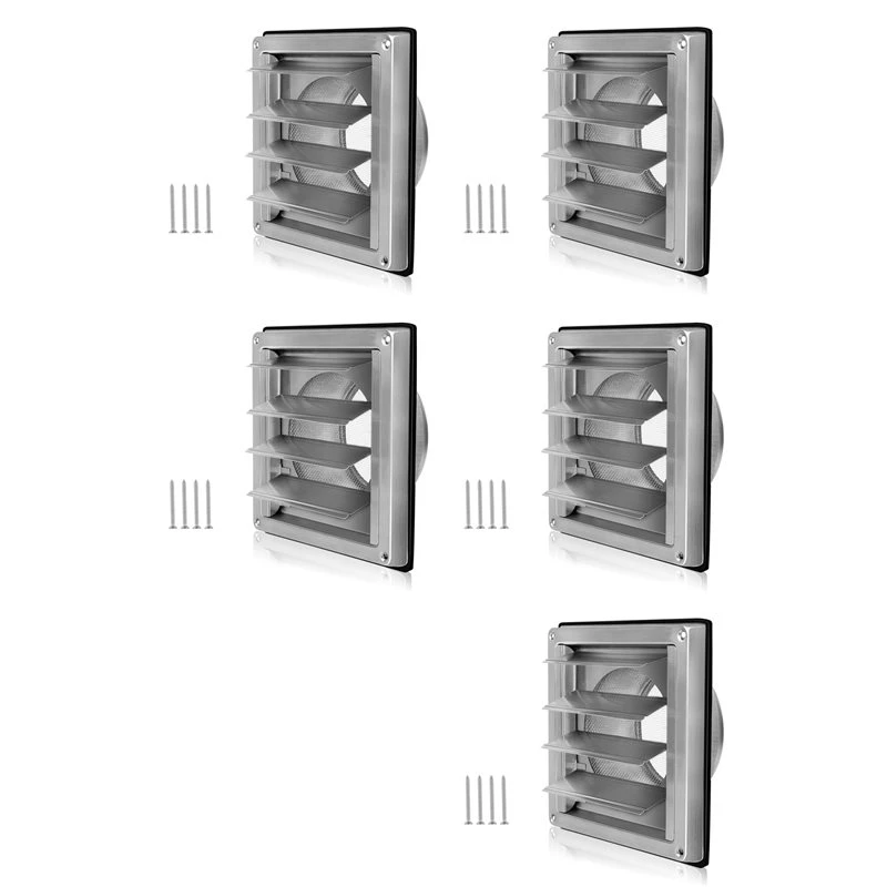 B69C 5X Ventilation Grille 150Mm Stainless Steel Air Vents Cover, Louvered Grille Cover Vent Flat Ducting Air Vent Wall Inlet