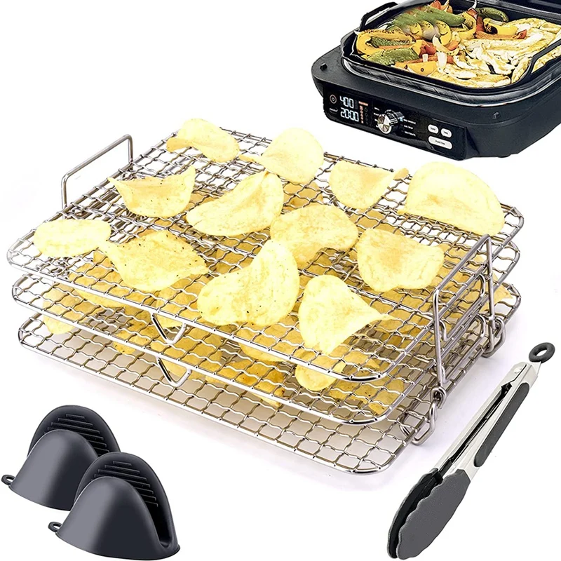 Rak penggorengan udara Ninja foodidi Grill XL Air Fryer, Rak pengering roti Multi-Layer, aksesori penggorengan udara