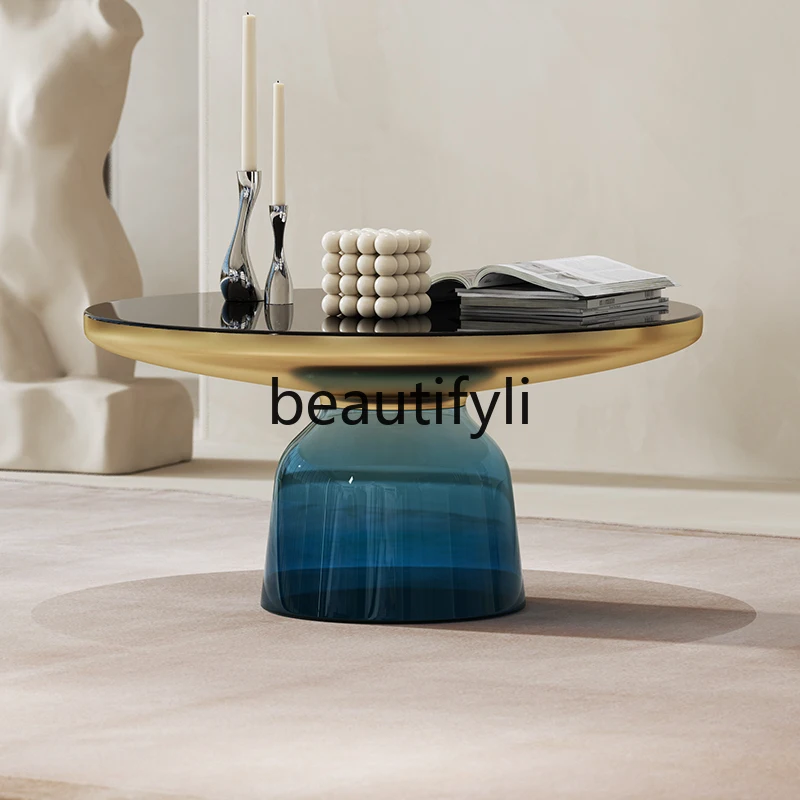 Nordic light luxury tempered glass coffee table combination edge table simple modern creative rounded corner table