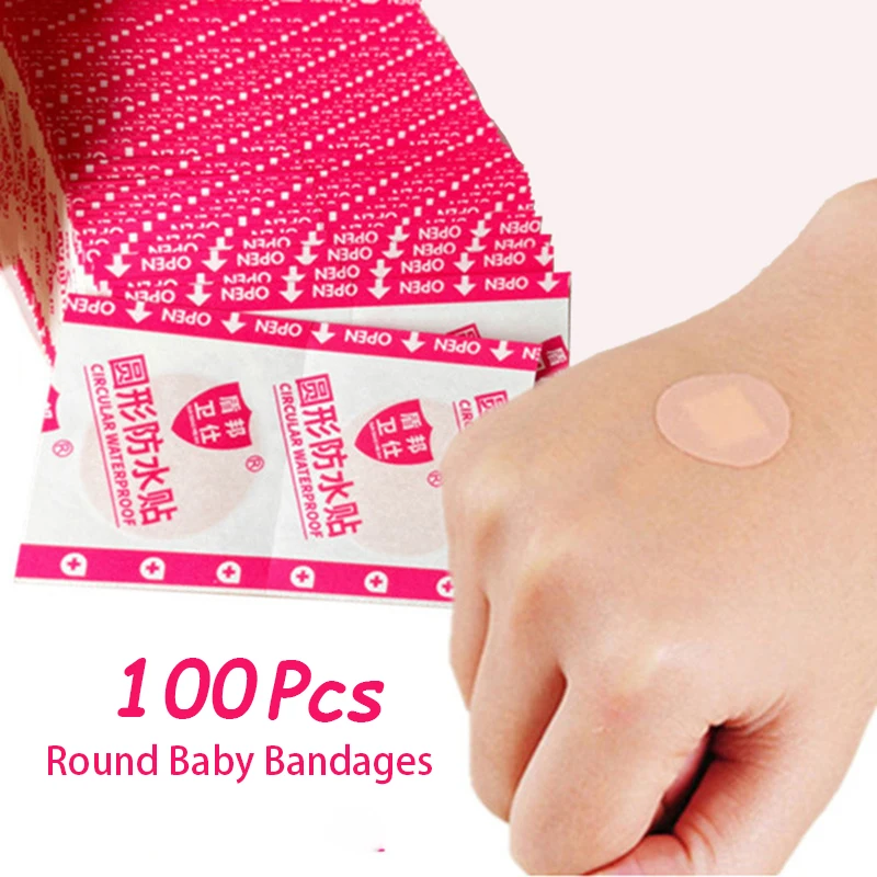 100pcs/lot Baby Round Adhesive Bandages for Children Kids First Aid Breathable PE Band Aid Woundplast Wound Skin Patches