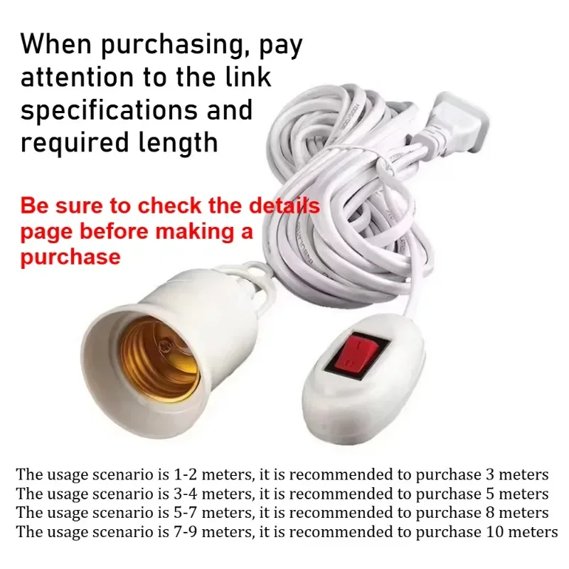 2.5m-9.5m Led Bulb Socket Adapter Lamp Bases Universal With Switch E27 Screw Lamp Holder Accessories Tools Two Plugs Suspension