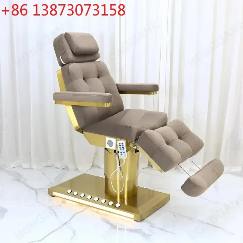 02Electric beauty bed light luxury stainless steel massage lifting flannel retractable electric bed