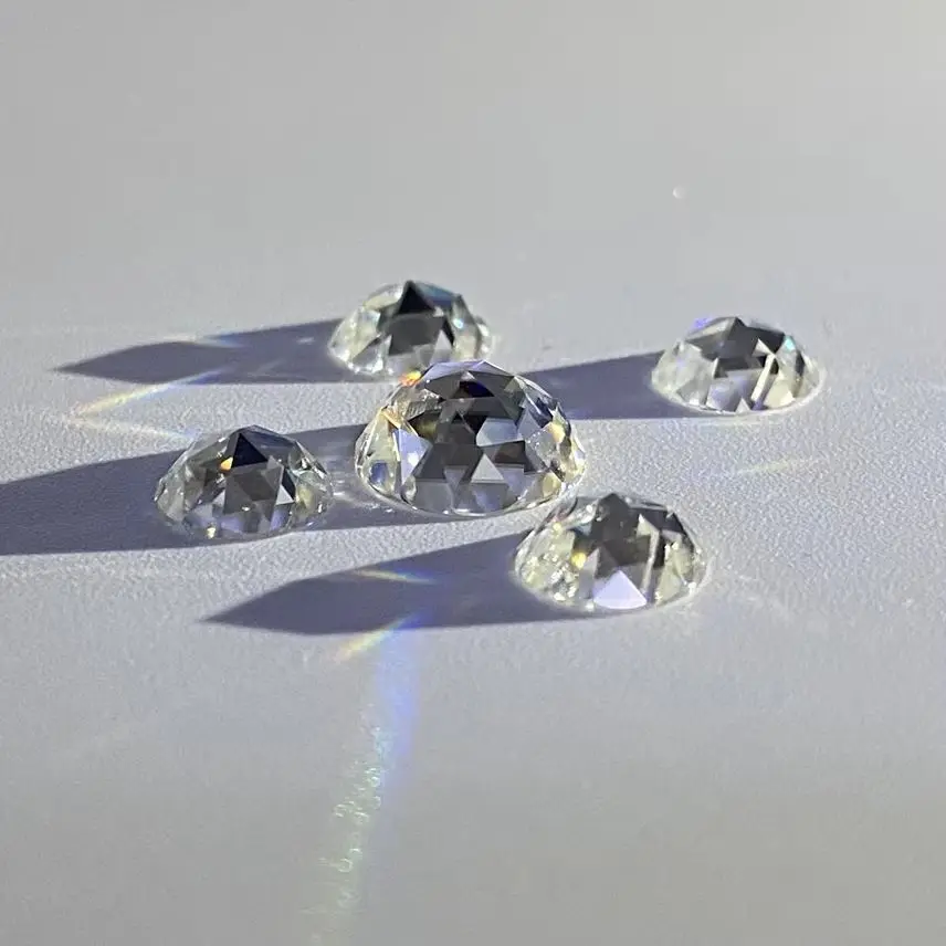 VVS1 D Flatback Cabochon Round Rose Cut Moissanite Diamond Synthetic Moissanite Stone