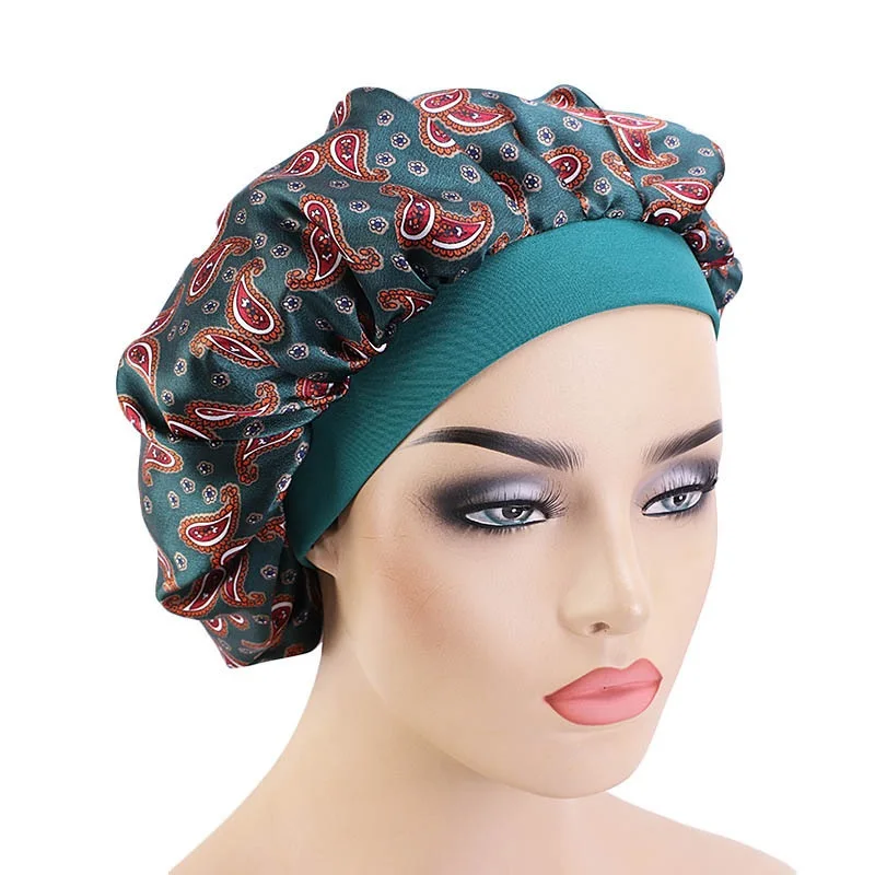 2022 New Luxury Wide Band Satin Bonnet Cap Comfortable Night Sleep and Chemo Hat Hair Loss Cap