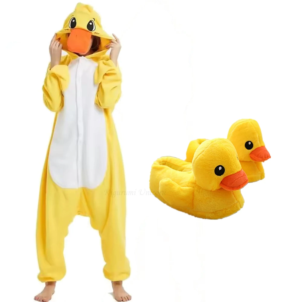 الأصفر بطة نيسيي الحيوان Kigurumi يونيكورن منامة هالوين الكبار الكرتون بيجامة تأثيري حفلة النساء الرجال Homewear النعال XXL