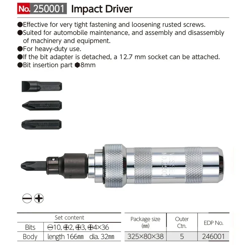 VESSEL Franchise Screwdriver Series NO.250001, suitable for motor vehicle maintenance, machine and appliance assembly