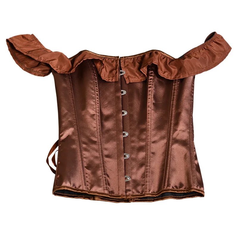 مشد جديد لعام 2025 بياقة كلمة واحدة من الساتان بحافة مكشكشة وأكمام قصيرة و6 أزرار لدعم الصدر مشد البطن #6