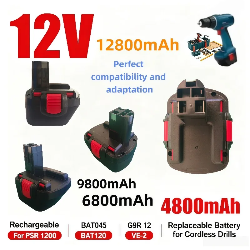 12V KEPAH Ni-MH Rechargeable Power Tool Battery 4800-12800mAh Fits BAT043 BAT038 BAT040 PSR12 GSB12 GSR12 D70745