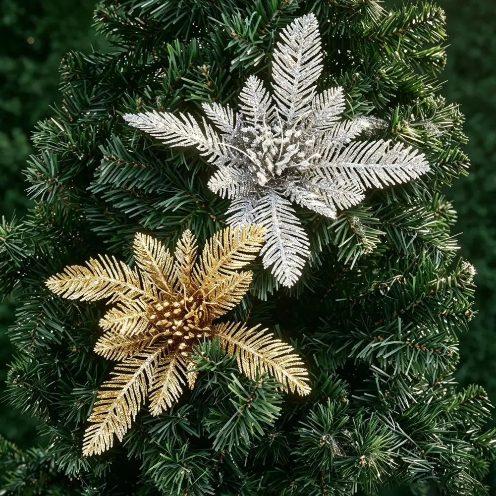 Multi-layer Leaf Decoration Christmas Flower Pick Christmas Glitter Tree Filler Branches Artificial Pine Needle for Holiday