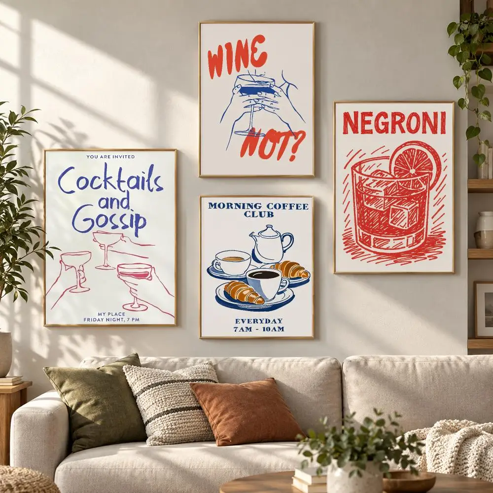 Wine & Cheese Noodles Wall Poster Decorative Wall Sticker Mural Photo Print for Bedroom Living Room Hallway Home Decor Gift
