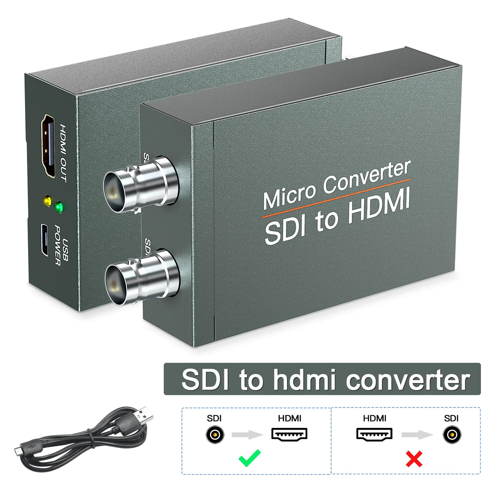 SDI to HDMI Converter SDI Loop Out 1080p HD-SDI 3G-SDI/SD-SDI to HDMI Video Audio BNC to HDMI for SDI Camera Monitor Projector