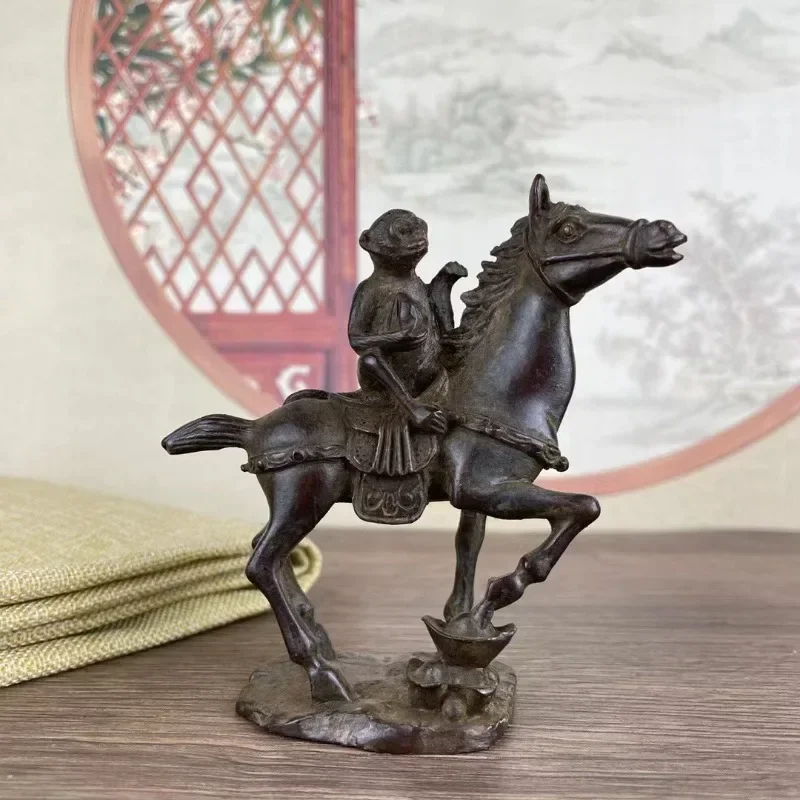 

Antique Copper Monkey Riding Horse Statue Lucky Desk Ornament Retro Animal Figurines Tea Pet Home Decorations Crafts Accessories