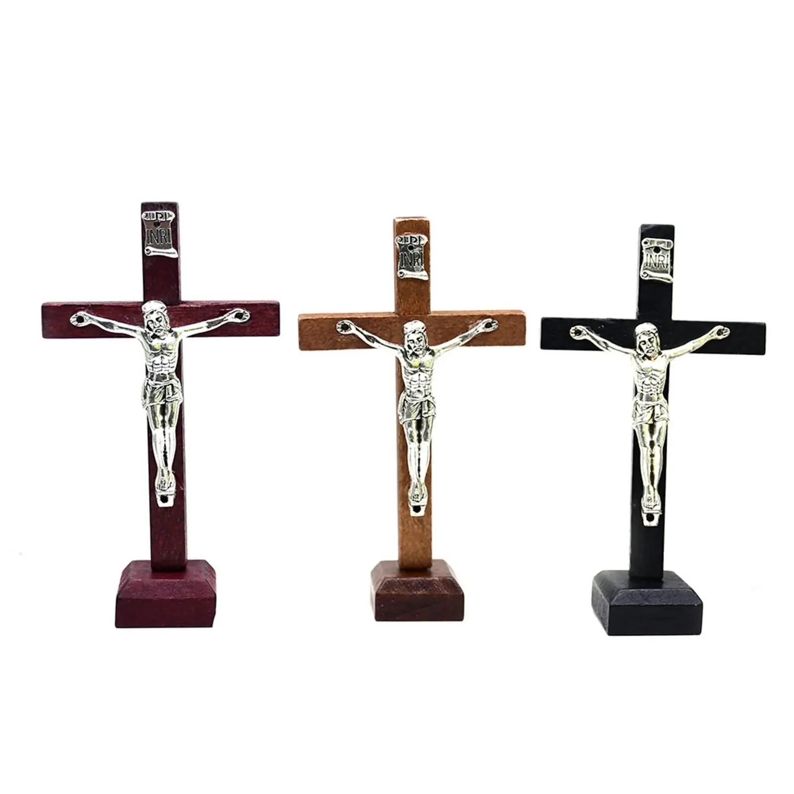 Crucifix Tabletop Decor 4 inch Wood Cross jesus Statue for Decoration Gifts