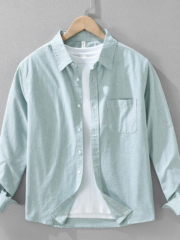 

Мужская повседневная хлопковая рубашка в полоску с длинным рукавом, свободного кроя, на пуговицах, из ткани оксфорд, весна 2025