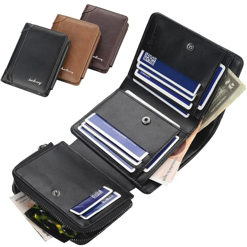 

2024 New PU Leather Men Wallets High Quality Zipper Short Desigh Card Holder Male Purse Vintage Coin Holder Men Wallets