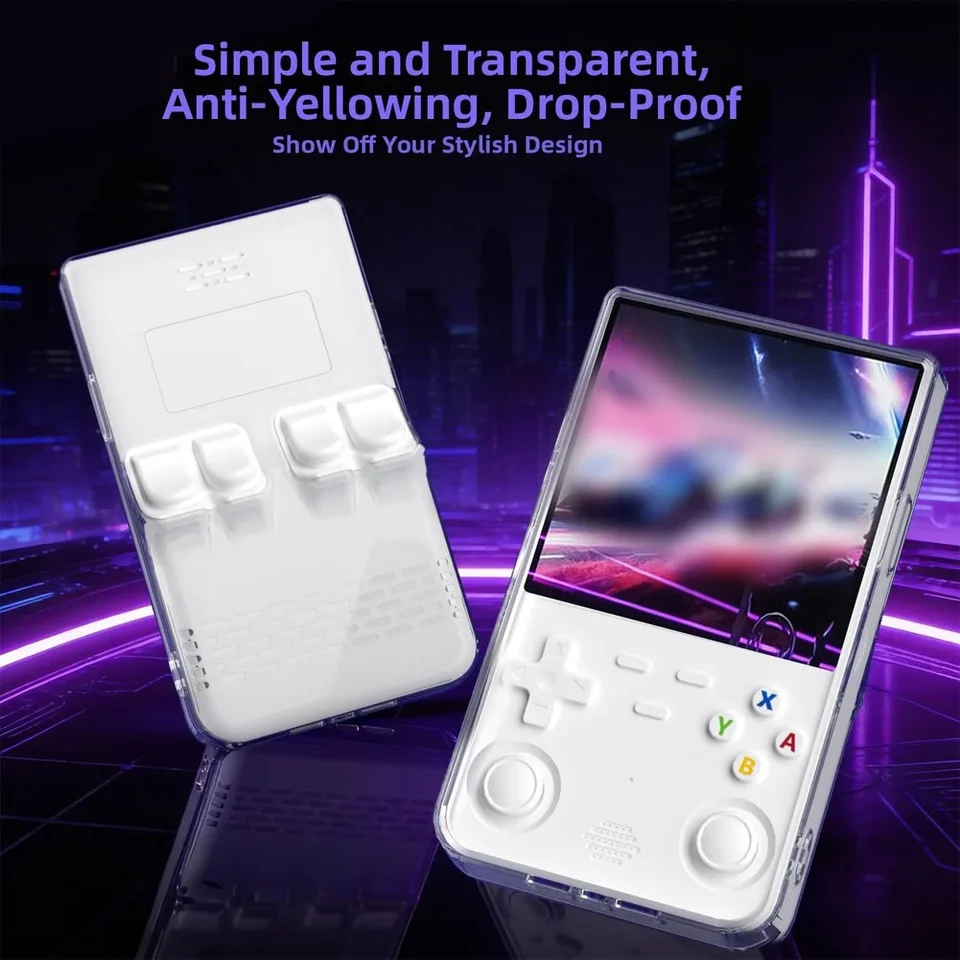TEHAOUU – Coque TPU + 2 Verres Trempés HD 9H Pour Console R36S – Protection Anti-chocs Et Anti-rayures – Transparent – Accès Facile