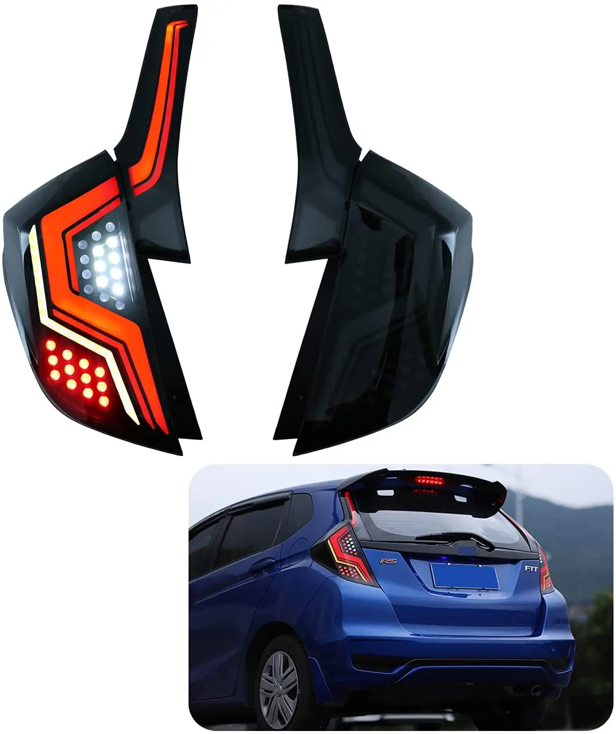 LED Tail Lights For Honda Fit Jazz 2014-2019 4PCS Start Up Animation DRL Sequential Indicator Black Rear Lamp Assembly