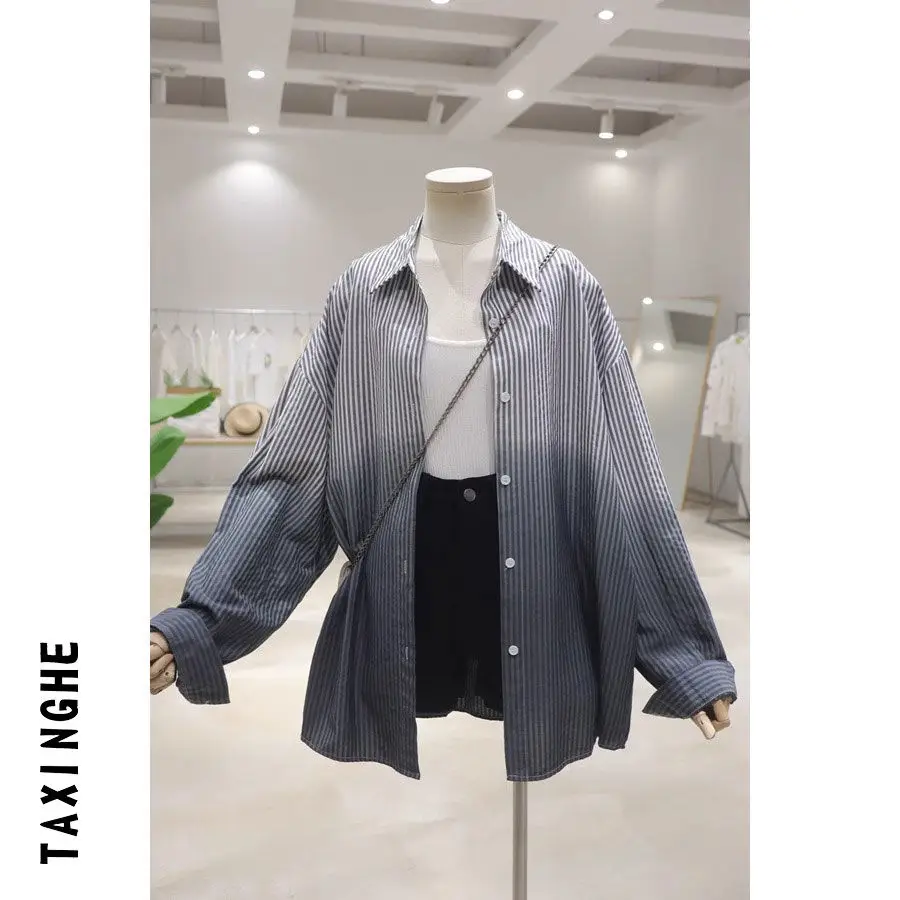 

Gradient Long-Sleeve Shirt Women Early Autumn New Style Loose Striped Top