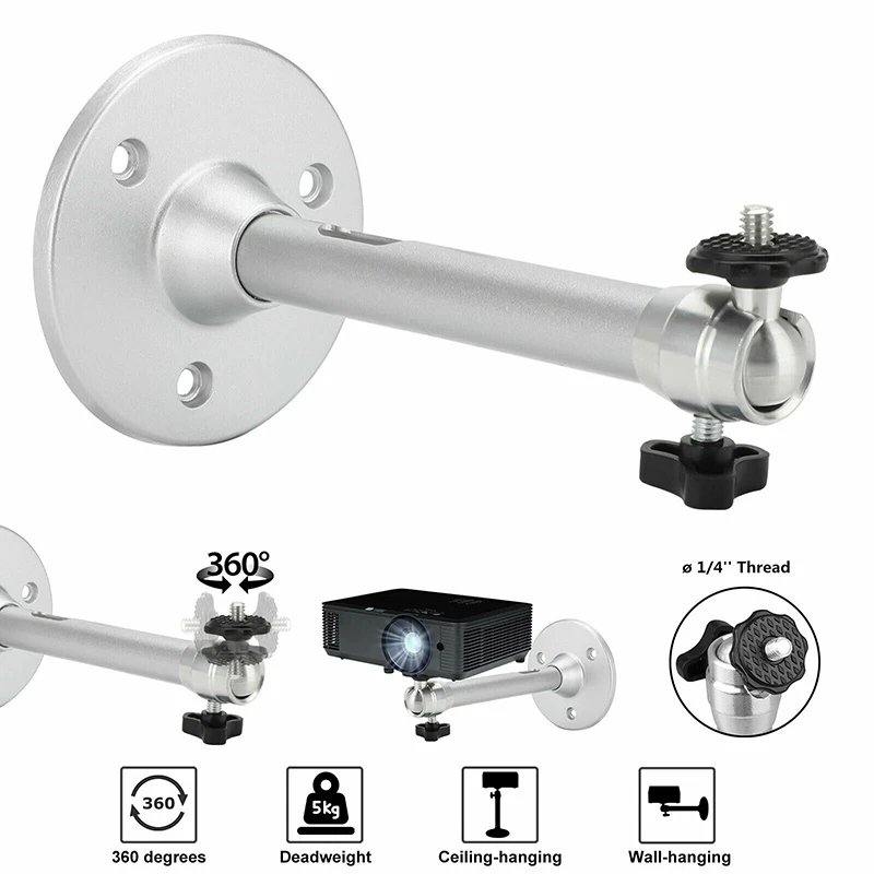 Salange Projector Bracket 360° Rotatable Ceiling Wall Mount Beamer Holder Aluminium 1/4 Holder Stand for HY300 Projector