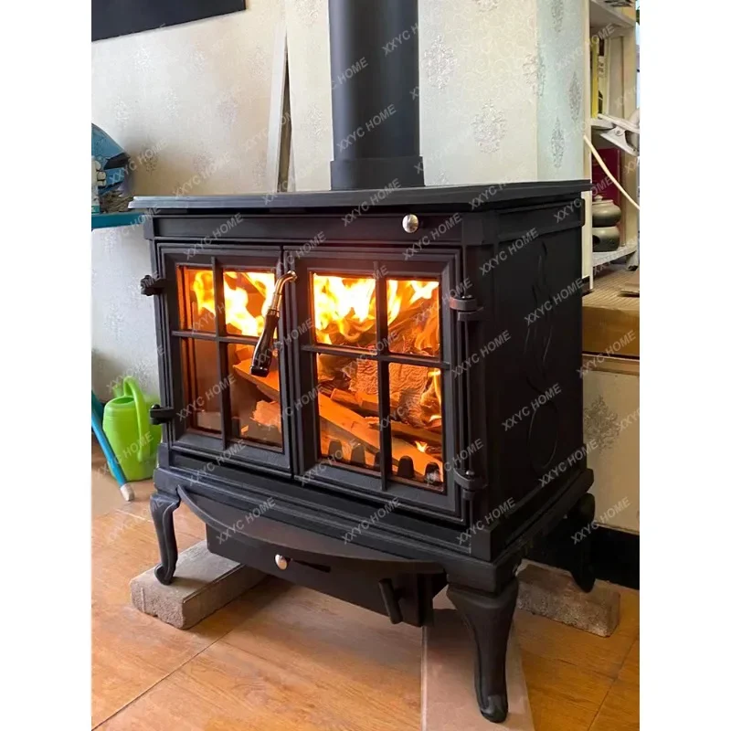 Double Burning Real Fire Wood Heating Firewood Fireplace Living Room Home Cast Iron Independent Fireplace