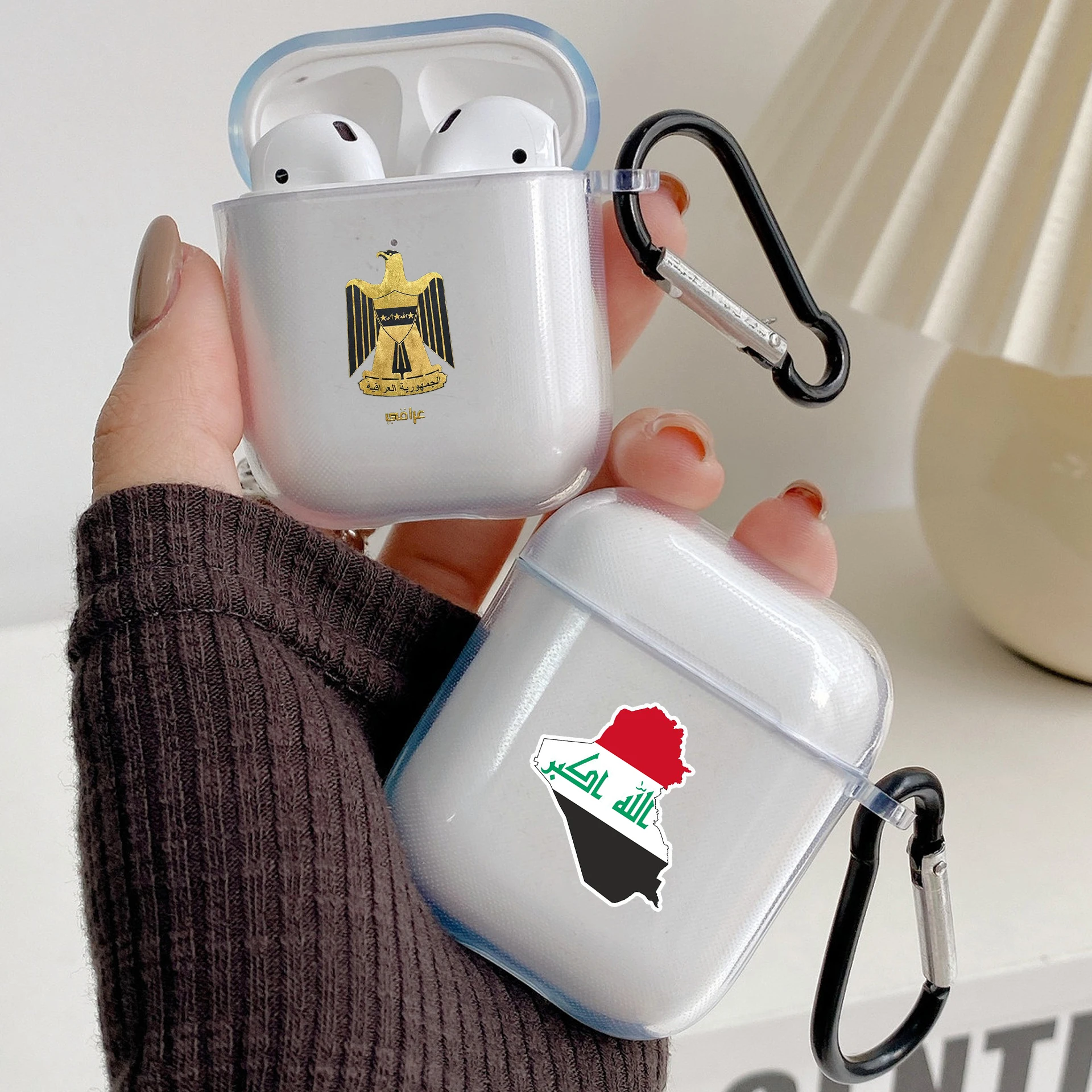 Saddam Hussein Iraq Flag With Hook For Airpod Pro 3 Pro2 Clear Cover Accessorie Soft Case for Apple Airpods 2 1 Earphone Cases